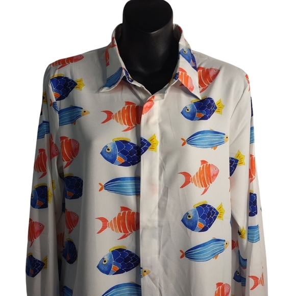 Aquatic Fashion Women's Multicolor Mini Shirt Dress Button Up Size Medium NWT - Picture 4 of 9